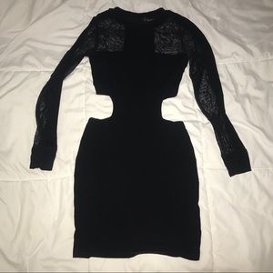 Asos black bodycon dress with mesh and cutouts